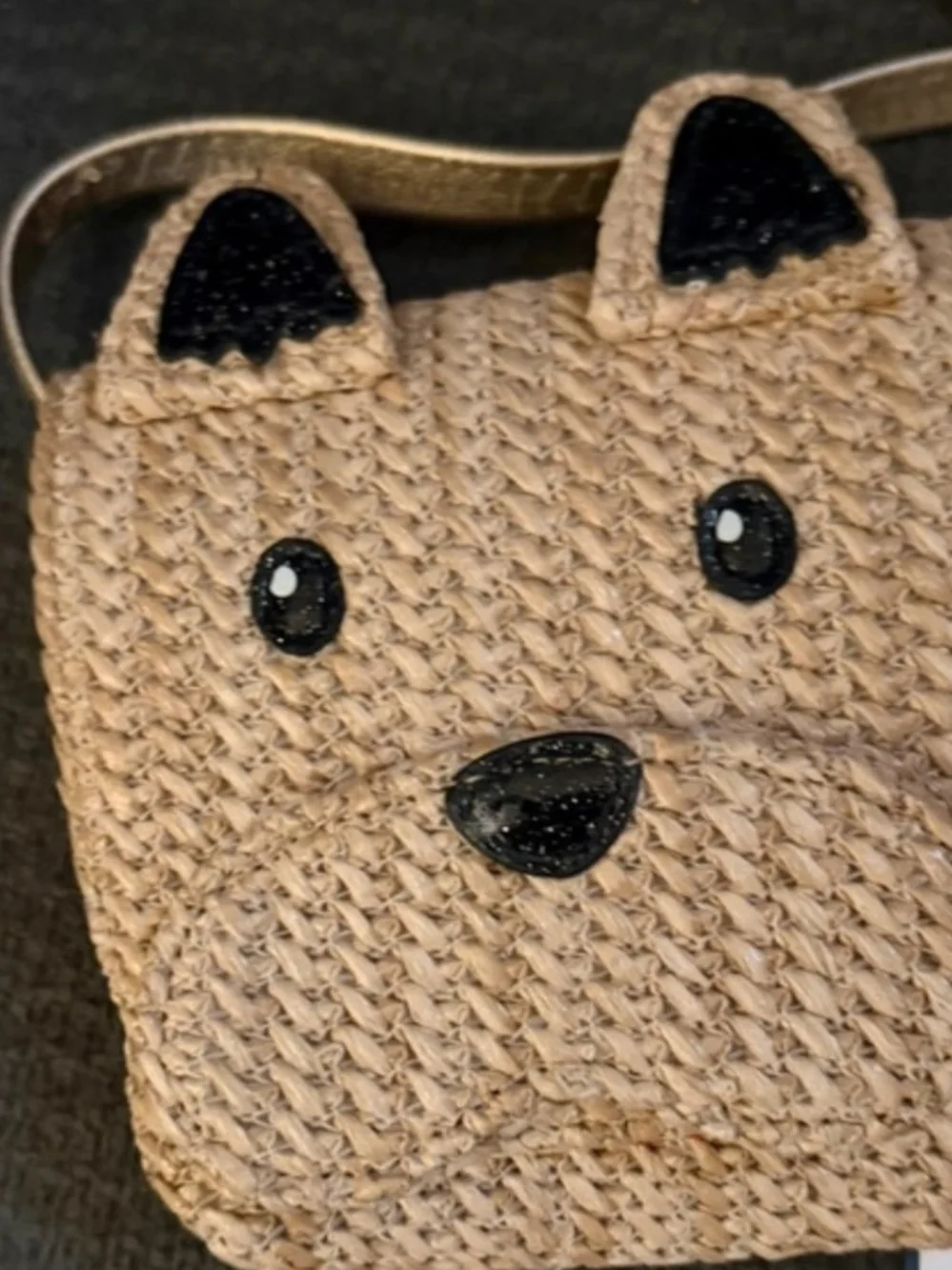 OshKosh B'gosh Tan Woven Dog Face Crossbody Bag with Black Accents